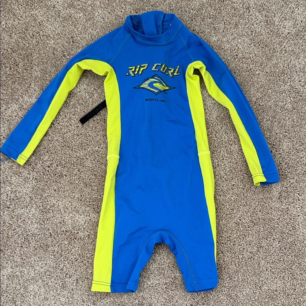 Rip Curl Kids Blue and Neon Yellow Rashguard